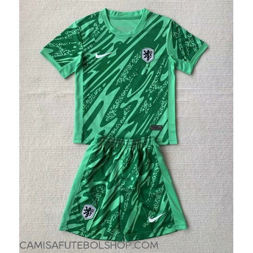 Camisa de time de futebol Holanda Goleiro Replicas 1º Equipamento Infantil Europeu 2024 Manga Curta (+ Calças curtas)